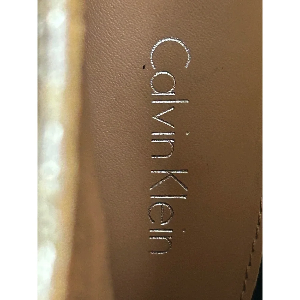 Calvin Klein Jules Booties Women 9.5 Silver Metallic Snakeskin Beaded Peep Toe